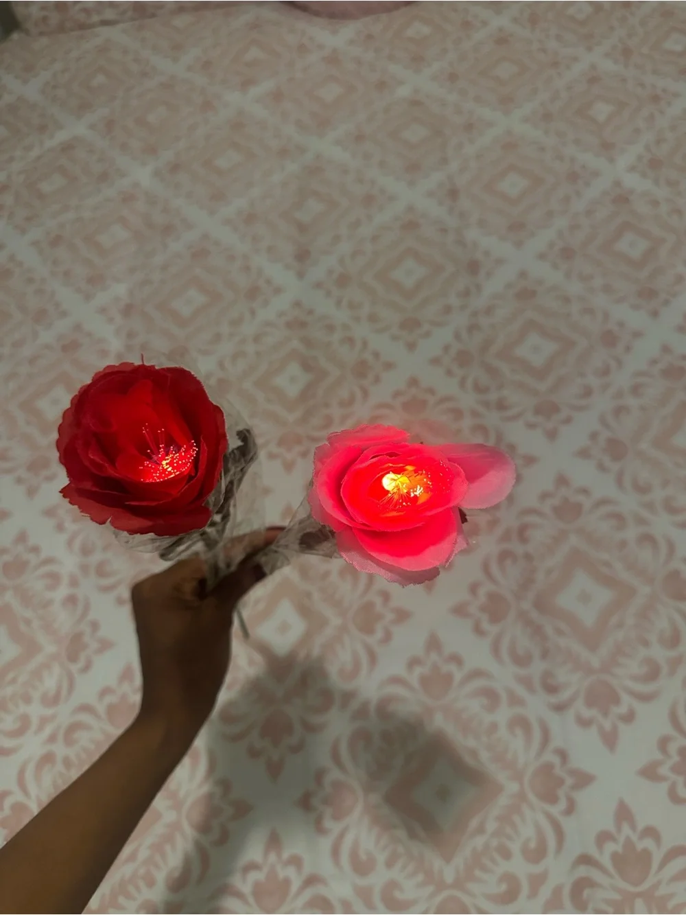 LED Rose Stem Pair - Red and Pink Decorative Flowers